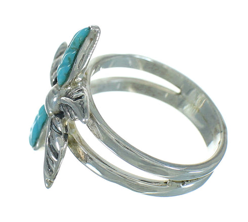 Silver Southwestern Turquoise Flower Ring Size 8-1/2 QX85191